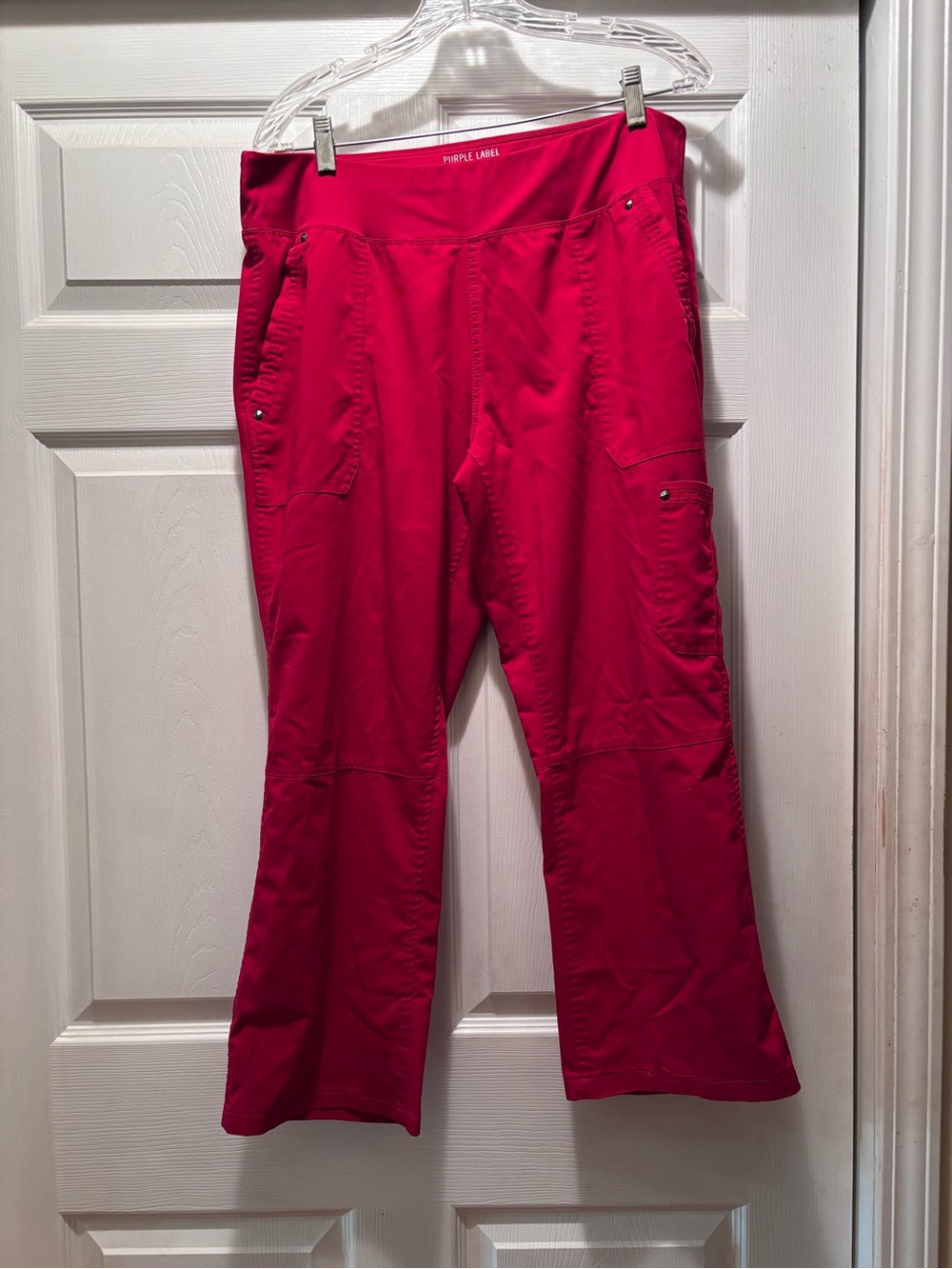 Purple Label Women's Boot-Cut Scrub Pants in Red